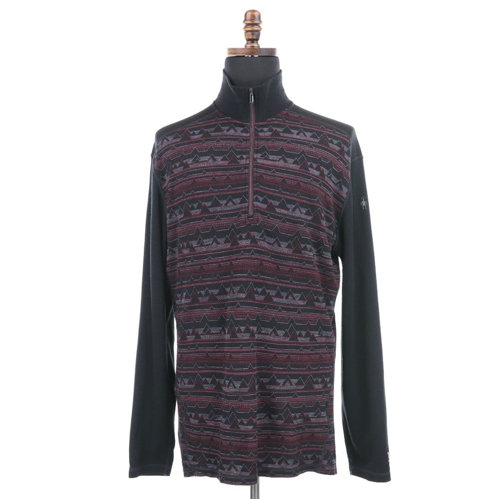 Smartwool Merino 250 Baselayer 1/4 Zip Shirt Sweater Men's XL Black/Red - Picture 2 of 11